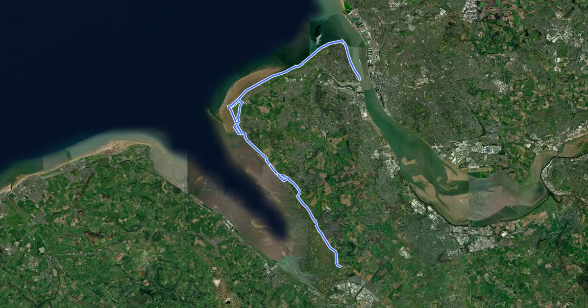 Маршрут King Charles III England Coast Path: Birkenhead to Welsh Border на спутниковом снимке