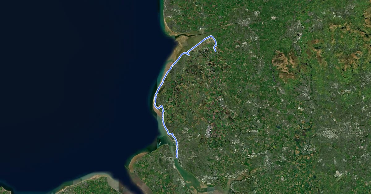 Маршрут King Charles III England Coast Path: Cleveleys to Liverpool на спутниковом снимке