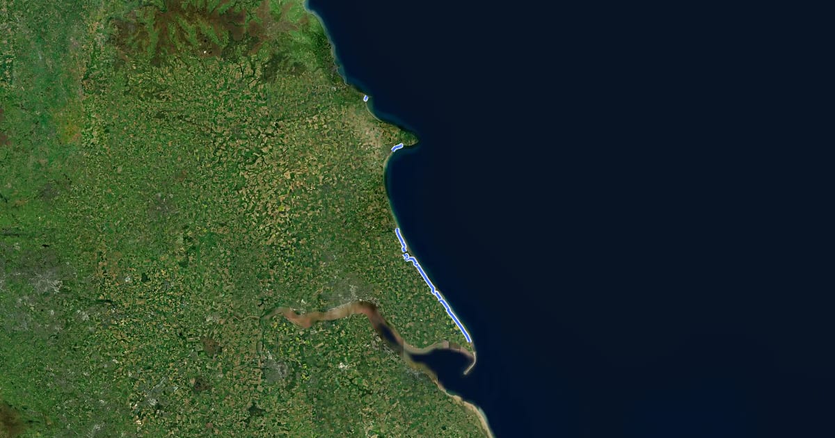 Маршрут King Charles III England Coast Path: Easington to Filey Brigg на спутниковом снимке