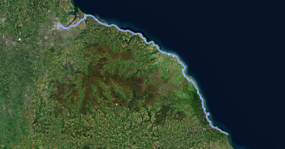 Маршрут King Charles III England Coast Path: Filey Brigg to Newport Bridge на спутниковом снимке
