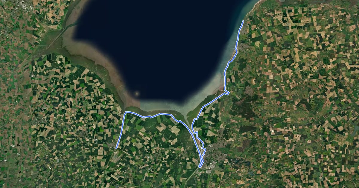 Маршрут King Charles III England Coast Path: Hunstanton to Sutton Bridge на спутниковом снимке