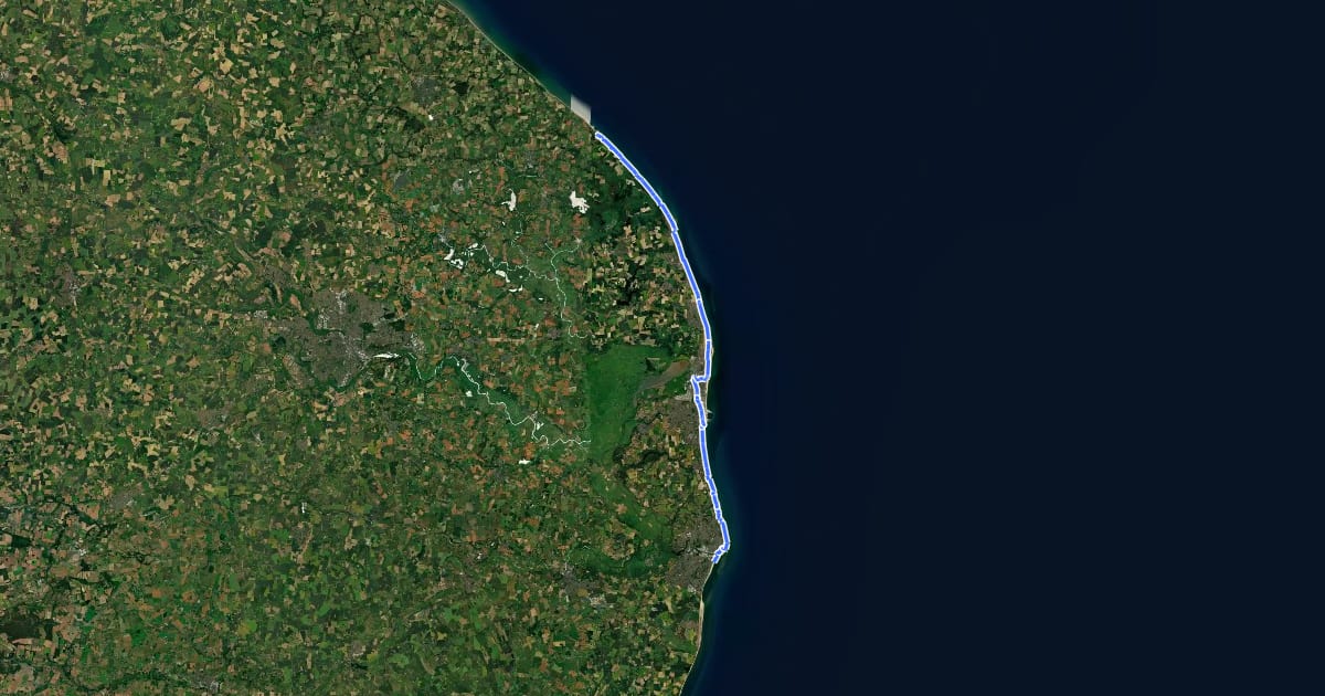 Маршрут King Charles III England Coast Path: Lowestoft to Sea Palling на спутниковом снимке
