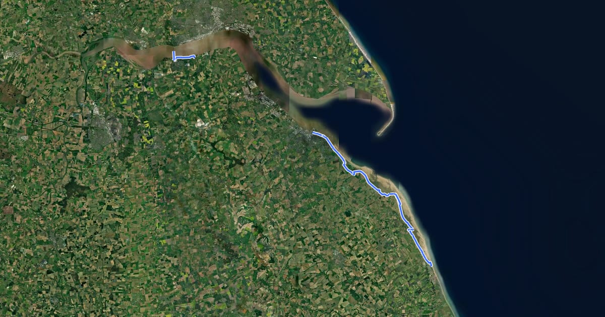 Маршрут King Charles III England Coast Path: Mablethorpe to Humber Bridge на спутниковом снимке