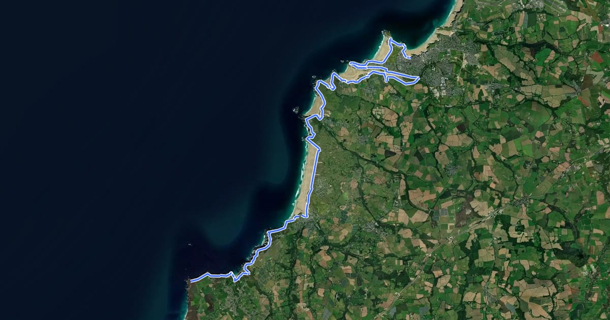 Маршрут King Charles III England Coast Path: Newquay to Penzance на спутниковом снимке
