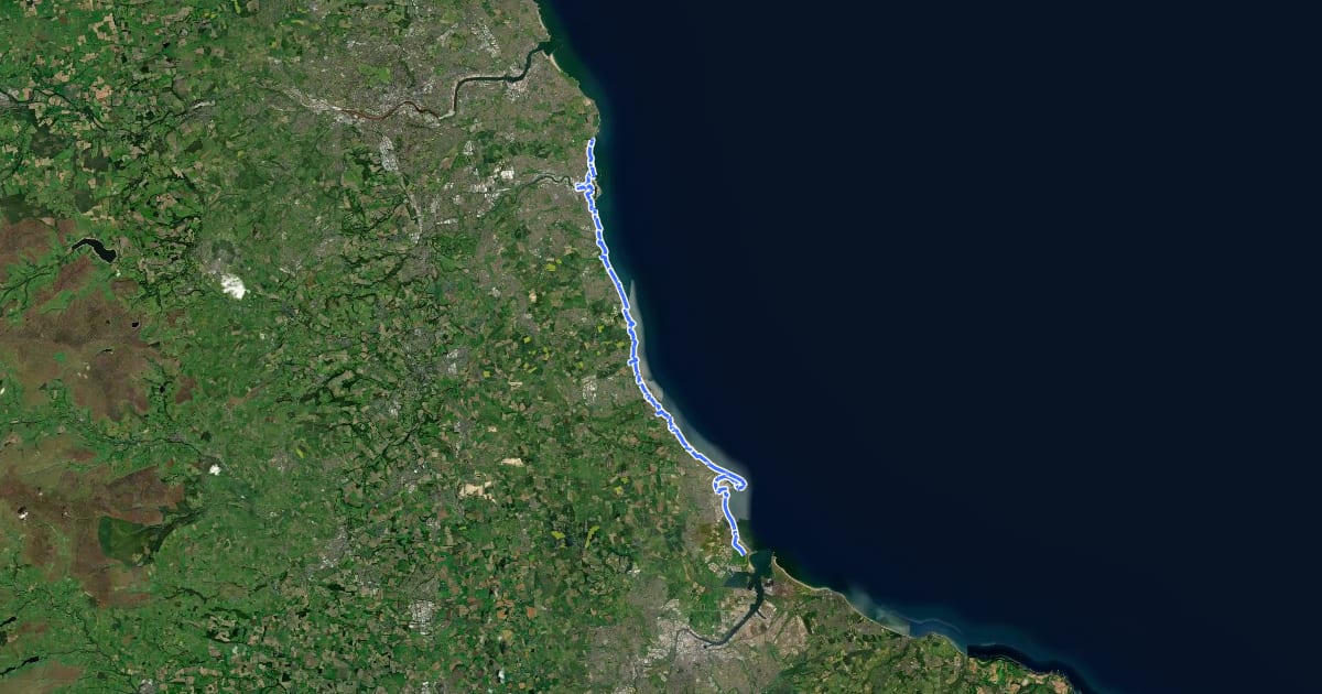 Маршрут King Charles III England Coast Path: North Gare to South Bents на спутниковом снимке