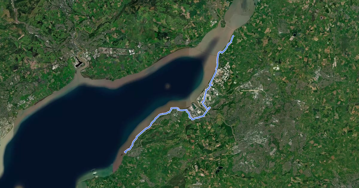 Маршрут King Charles III England Coast Path: Old Passage, Aust to Wain's Hill, Clevedon на спутниковом снимке