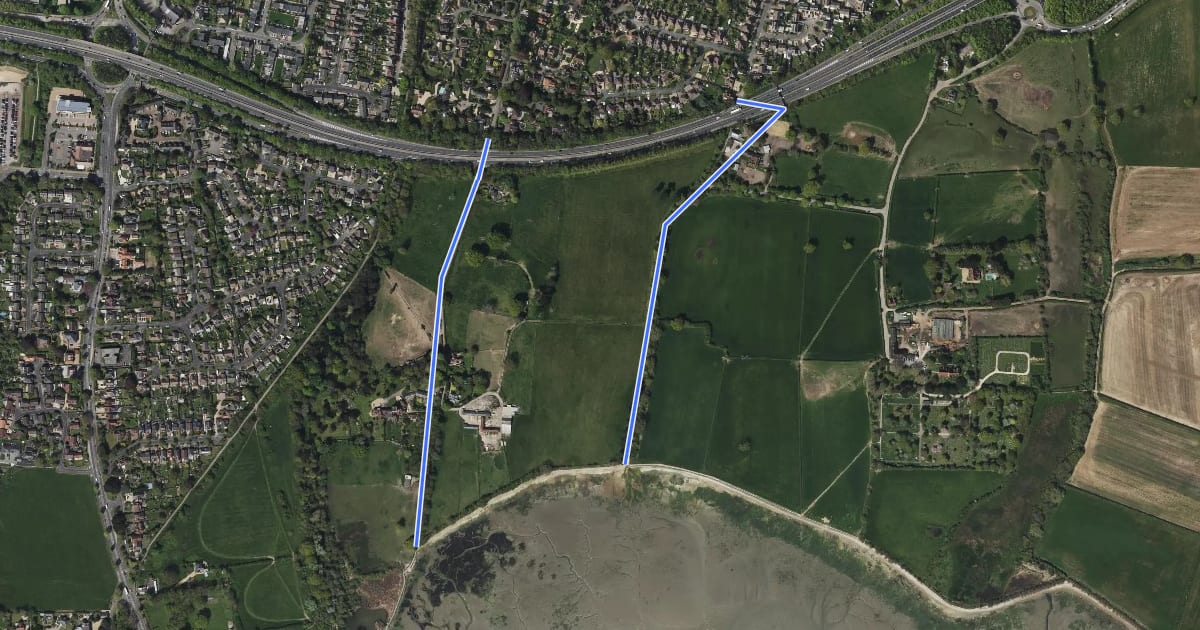Маршрут King Charles III England Coast Path: South Hayling to East Head: Alt Route via Warblington на спутниковом снимке