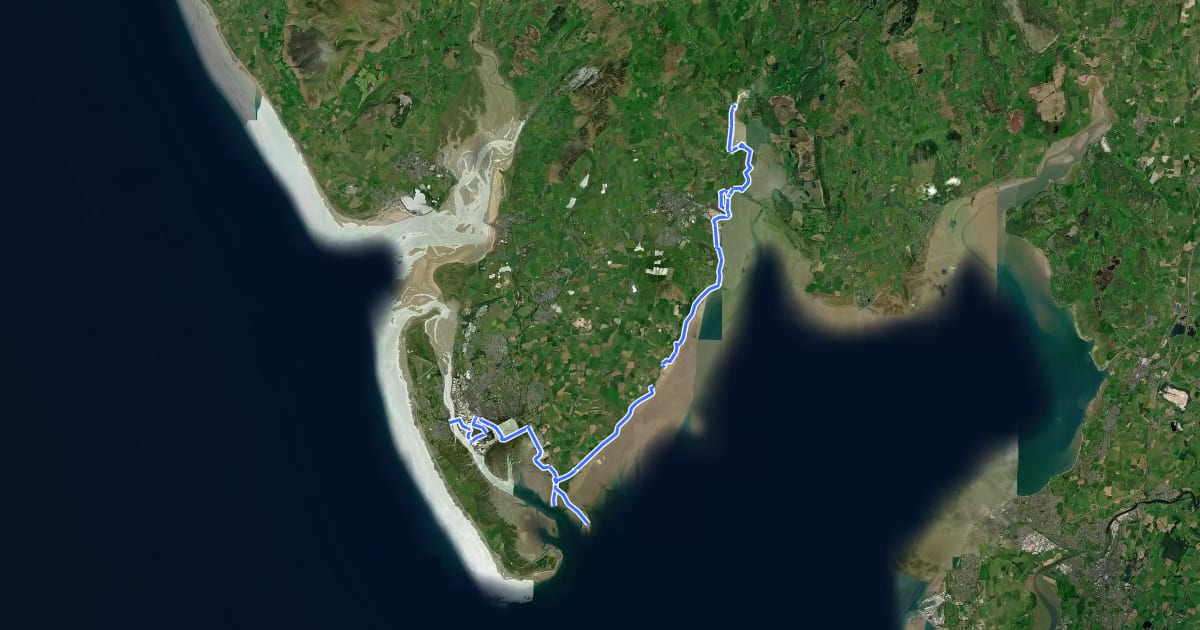 Маршрут King Charles III English Coast Path: Furness Peninsular на спутниковом снимке