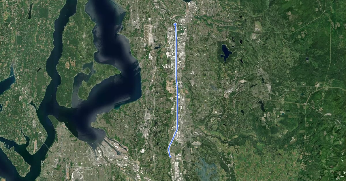 Маршрут King County Interurban Trail на спутниковом снимке
