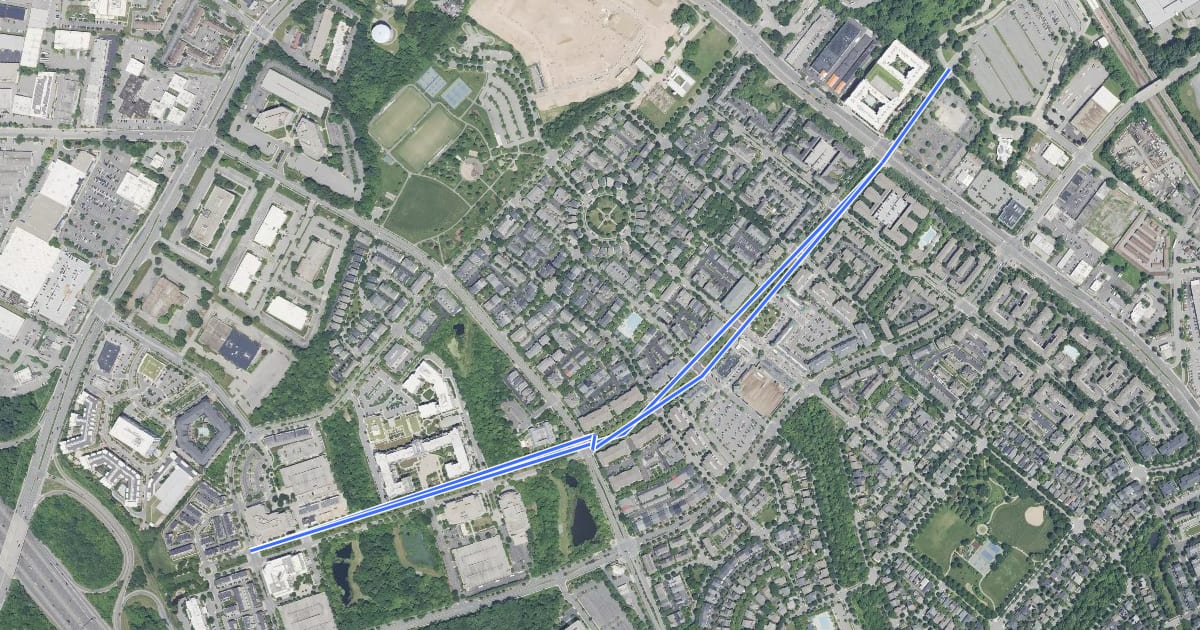 Маршрут King Farm Boulevard на спутниковом снимке