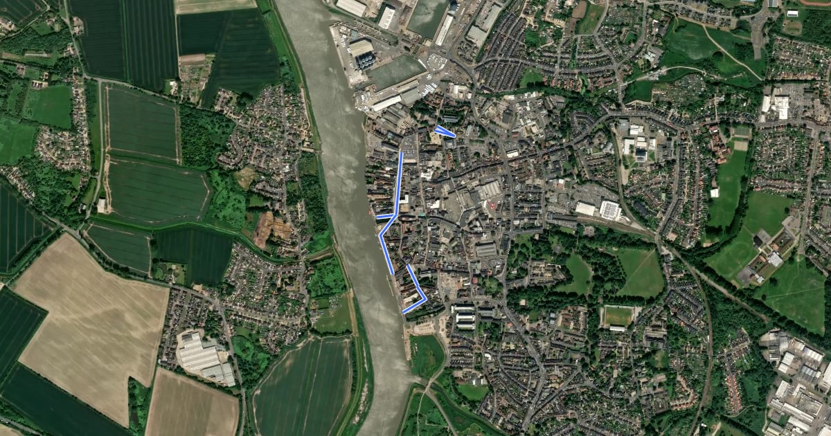 Маршрут King’s Lynn Weird Walk на спутниковом снимке