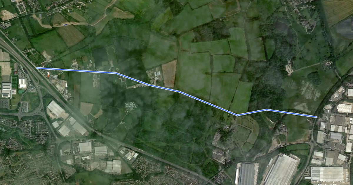 Маршрут Kingsdown Lane на спутниковом снимке