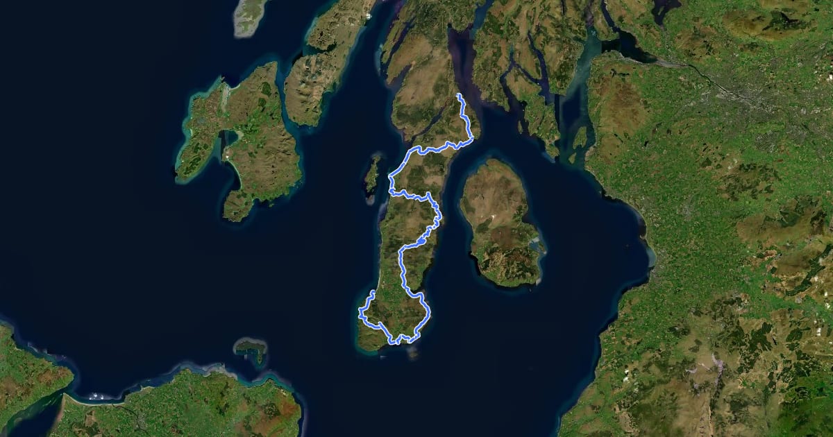 Маршрут Kintyre Way на спутниковом снимке