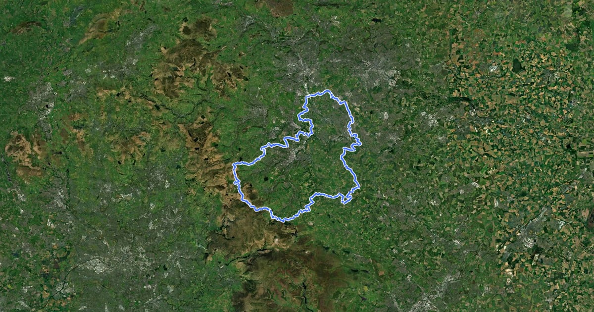 Маршрут Kirklees Way на спутниковом снимке