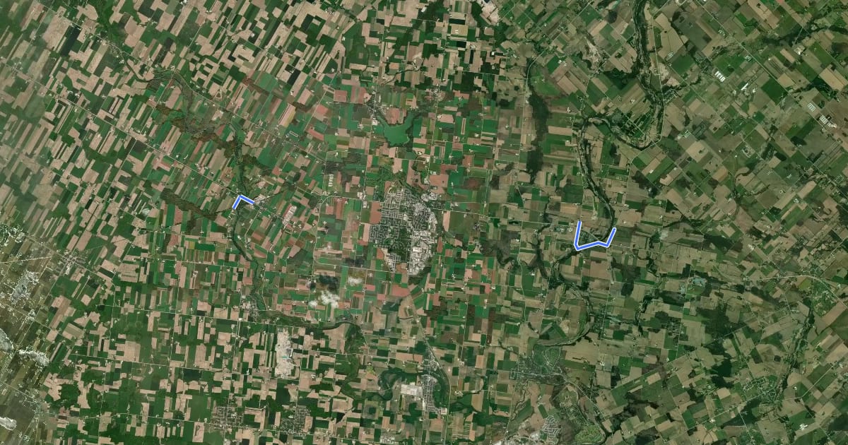 Маршрут Kissing Bridge Trailway detour на спутниковом снимке