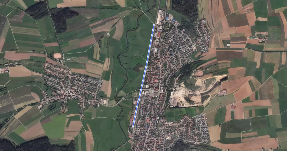 Маршрут Klengen Bahnhof - Kirchdorf Gewerbegebiet на спутниковом снимке