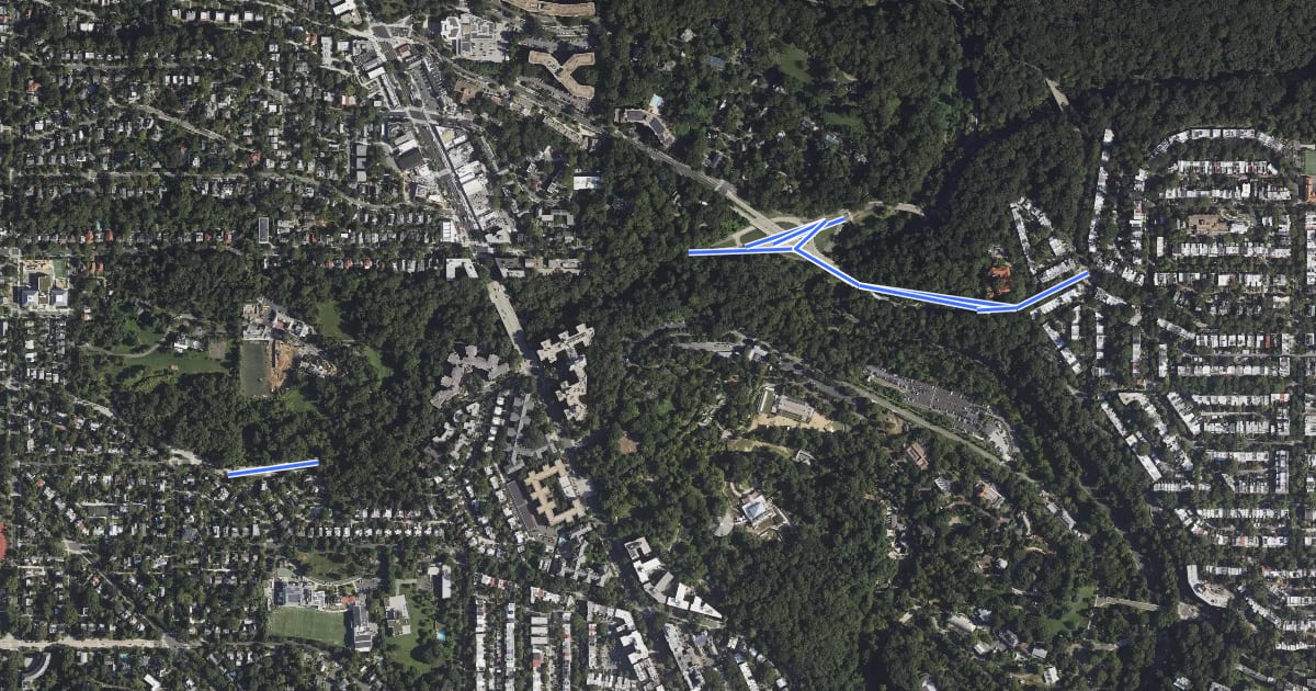 Маршрут Klingle Road Northwest на спутниковом снимке