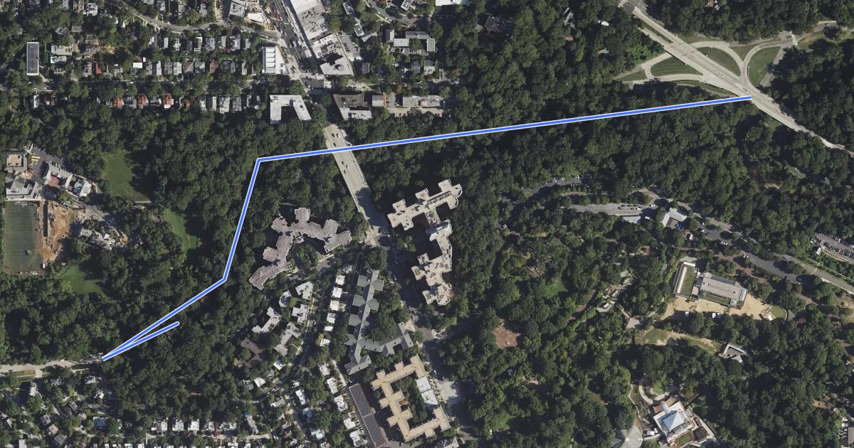 Маршрут Klingle Valley Trail на спутниковом снимке