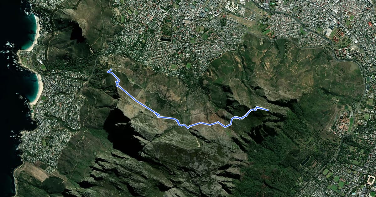 Маршрут Kloof Corner to Devils Peak Trail на спутниковом снимке