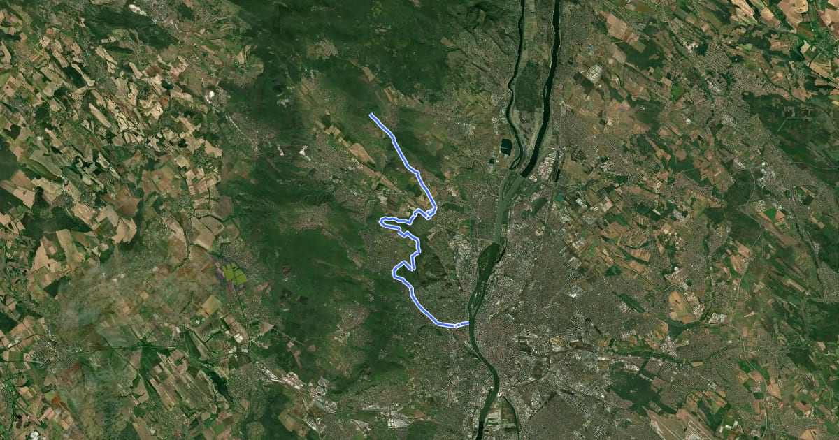 Маршрут kmtb Királyok útja / Kék kerékpár (Budapest - Hosszú-hegy) на спутниковом снимке
