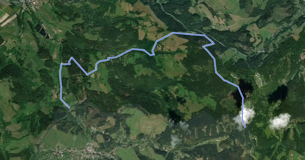 Маршрут [Ž] Kocioł/Olešnice PL/CZ - Podgórze/Čihalka PL/CZ на спутниковом снимке