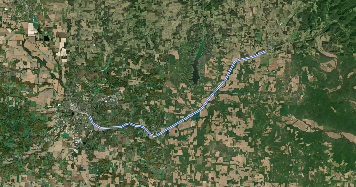 Маршрут Kokosing Gap Trail на спутниковом снимке
