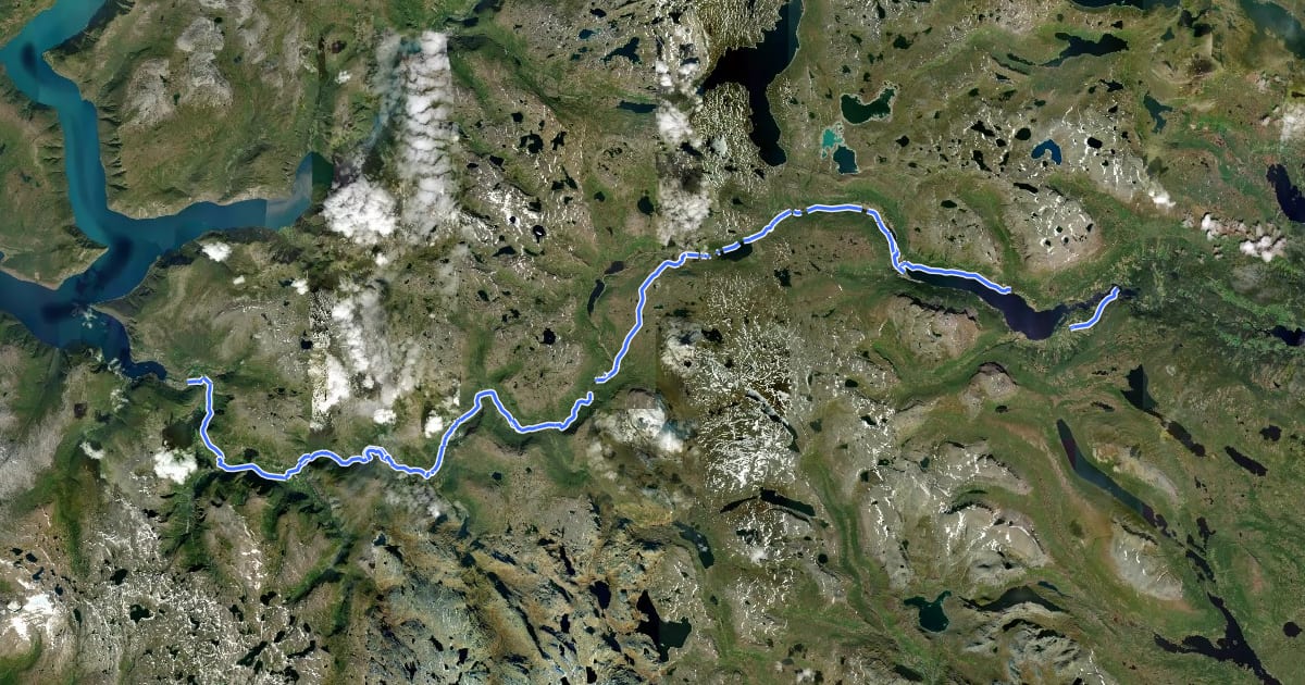 Маршрут Kongevegen over Filefjell (hiking route) на спутниковом снимке