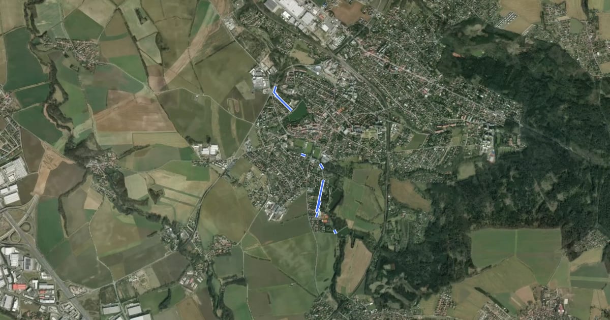 Маршрут Královice-Říčany-Mnichovice, shortcuts на спутниковом снимке