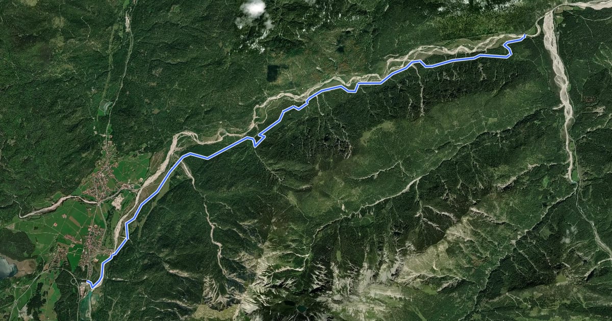 Маршрут Krün - Vorderriß на спутниковом снимке