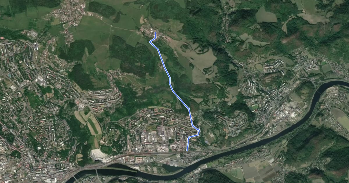 Маршрут [Ž] Krásné Březno - Žežice на спутниковом снимке