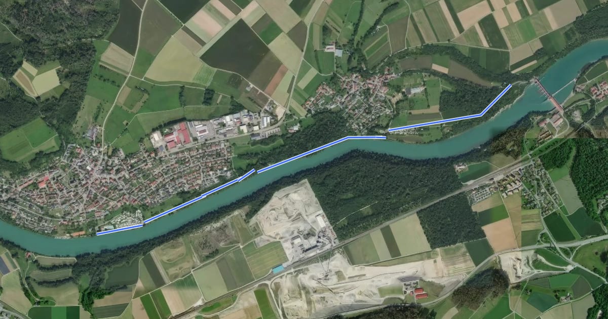 Маршрут Kraftwerk Rheinsfelden - Hohentengen Campingplatz на спутниковом снимке