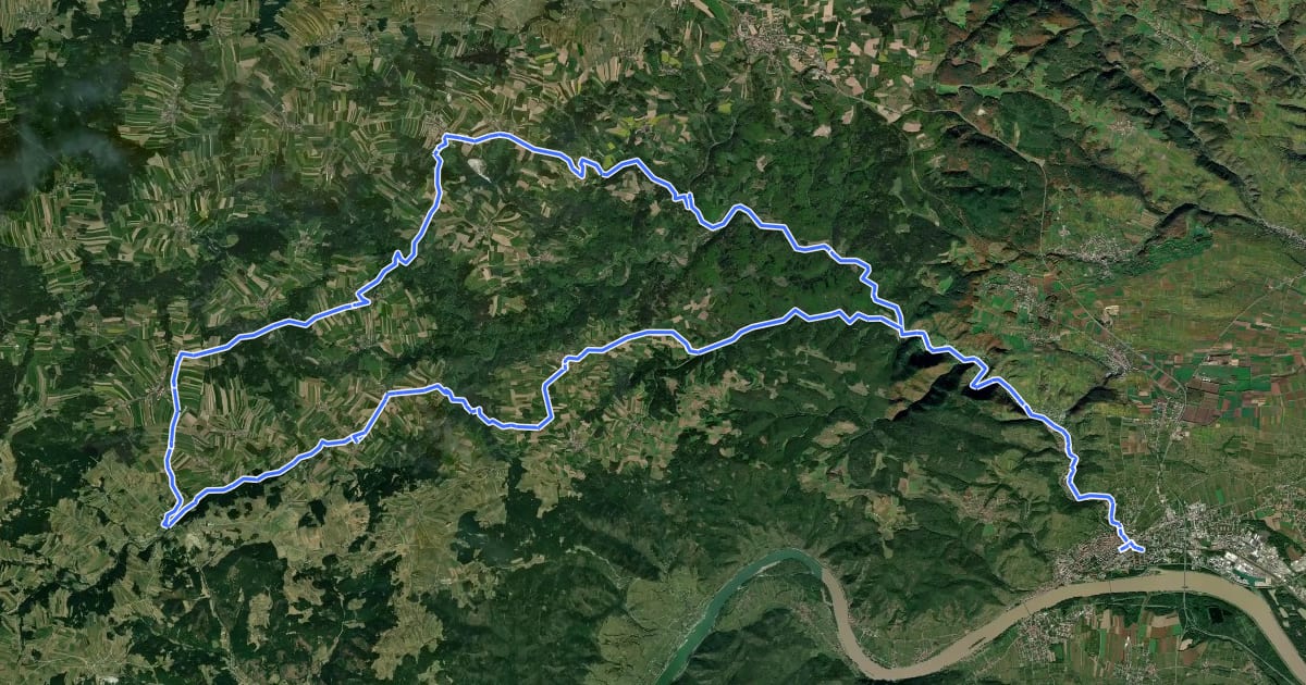 Маршрут Kremstal Radweg на спутниковом снимке
