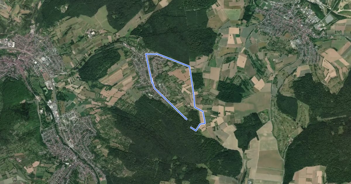 Маршрут Kreuz-Wanderweg Wöschbach на спутниковом снимке