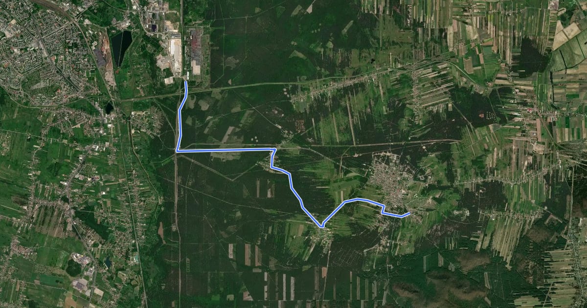 Маршрут Kucelin (Częstochowa) - Skrajnica - Olsztyn на спутниковом снимке