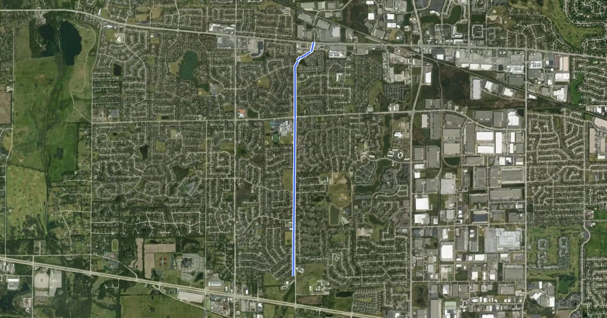 Маршрут Kuhn Road Bicycle Path на спутниковом снимке