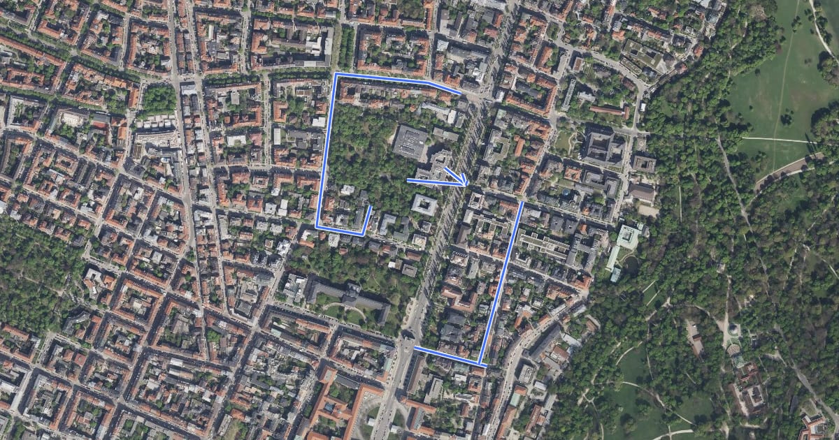 Маршрут KulturGeschichtsPfad 12 Schwabing-Freimann - Erster Spaziergang на спутниковом снимке