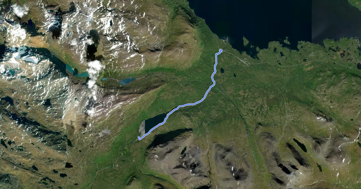 Маршрут Kungsleden Etapp 1: Abisko - Abiskojaure на спутниковом снимке
