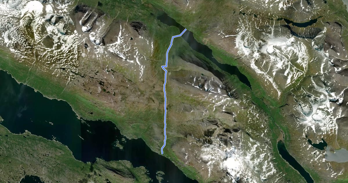 Маршрут Kungsleden Etapp 12: Teusajaure - Vakkotavare на спутниковом снимке