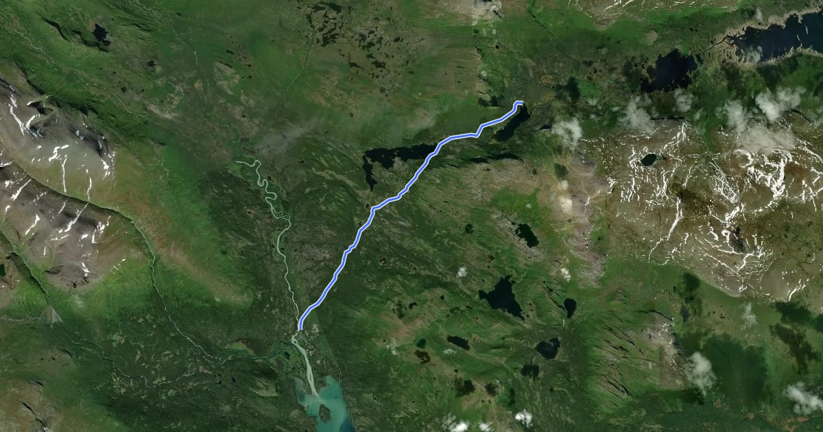 Маршрут Kungsleden Etapp 17: Pårte - Kvikkjokk на спутниковом снимке