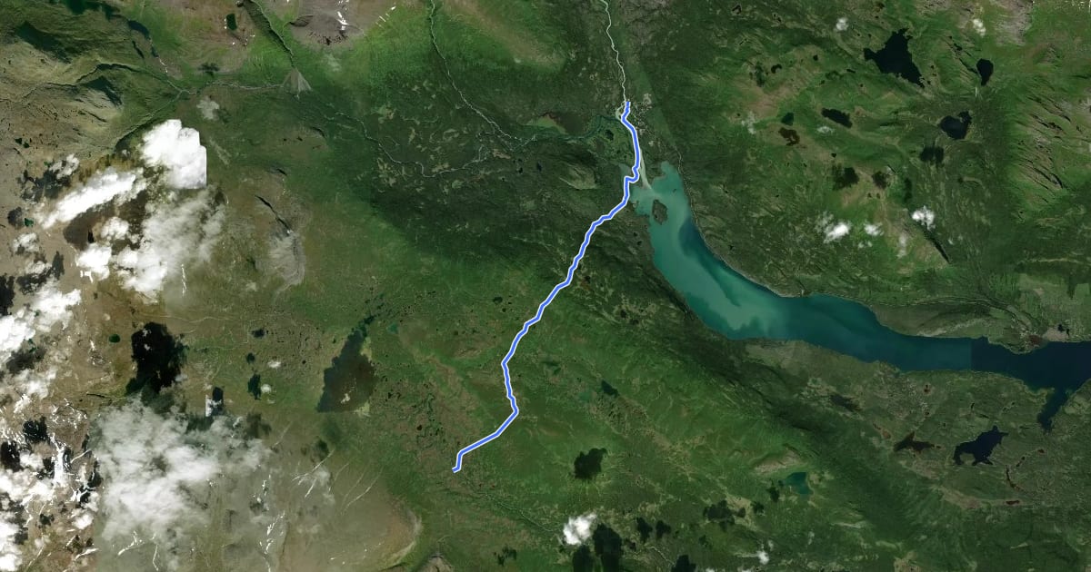 Маршрут Kungsleden Etapp 18: Kvikkjokk - Tsielekjåkkstugan на спутниковом снимке