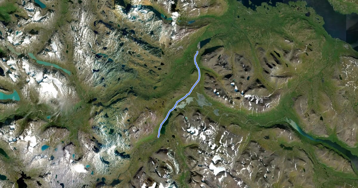 Маршрут Kungsleden Etapp 2: Abiskojaure - Alesjaure на спутниковом снимке
