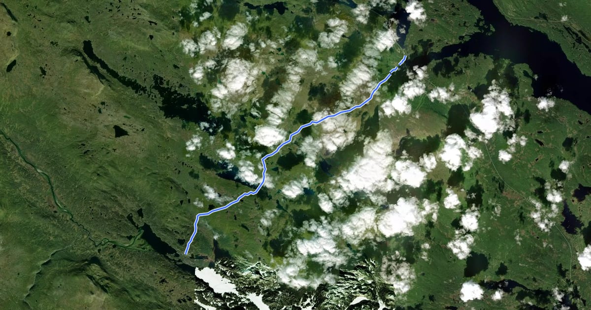 Маршрут Kungsleden Etapp 23: Jäkkvik - Adolfström на спутниковом снимке