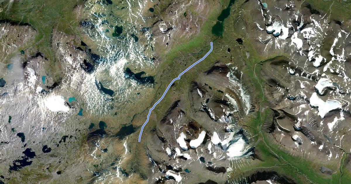 Маршрут Kungsleden Etapp 3: Alesjaure - Tjäktja на спутниковом снимке