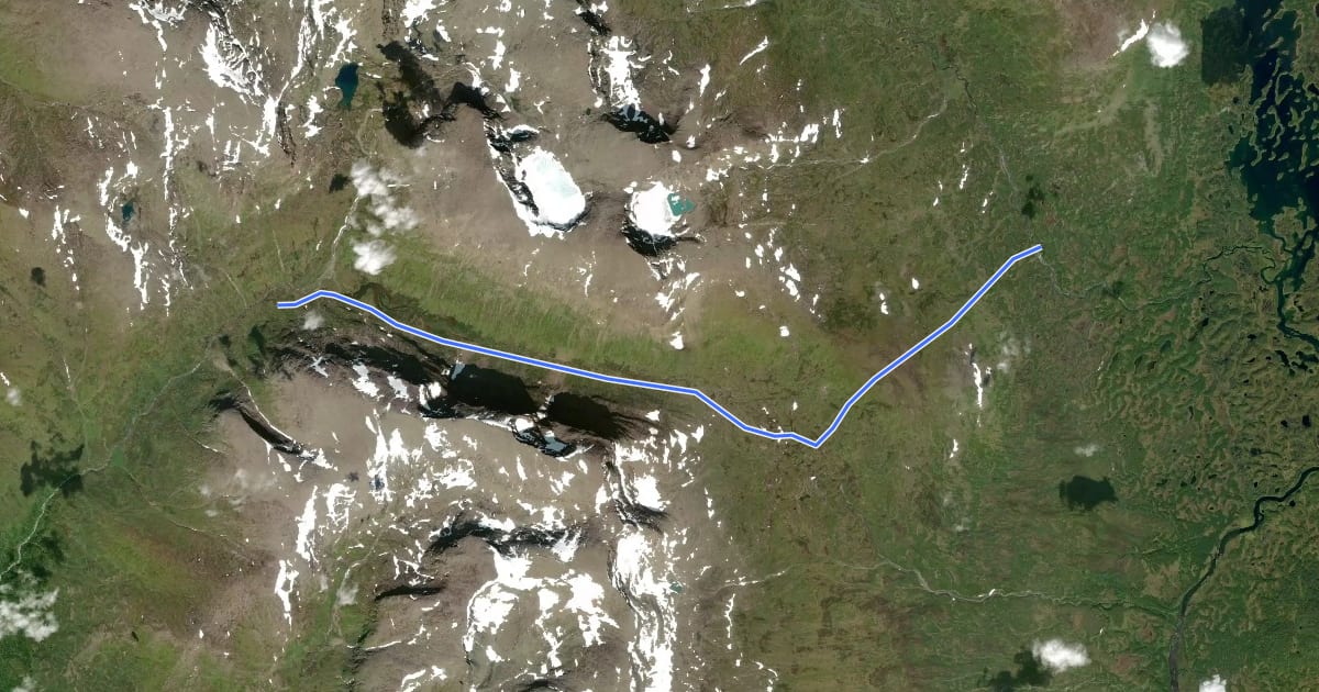 Маршрут Kungsleden Etapp 30: Syter - Viterskalet на спутниковом снимке