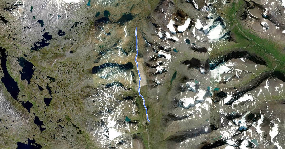 Маршрут Kungsleden Etapp 4: Tjäktja - Sälka на спутниковом снимке
