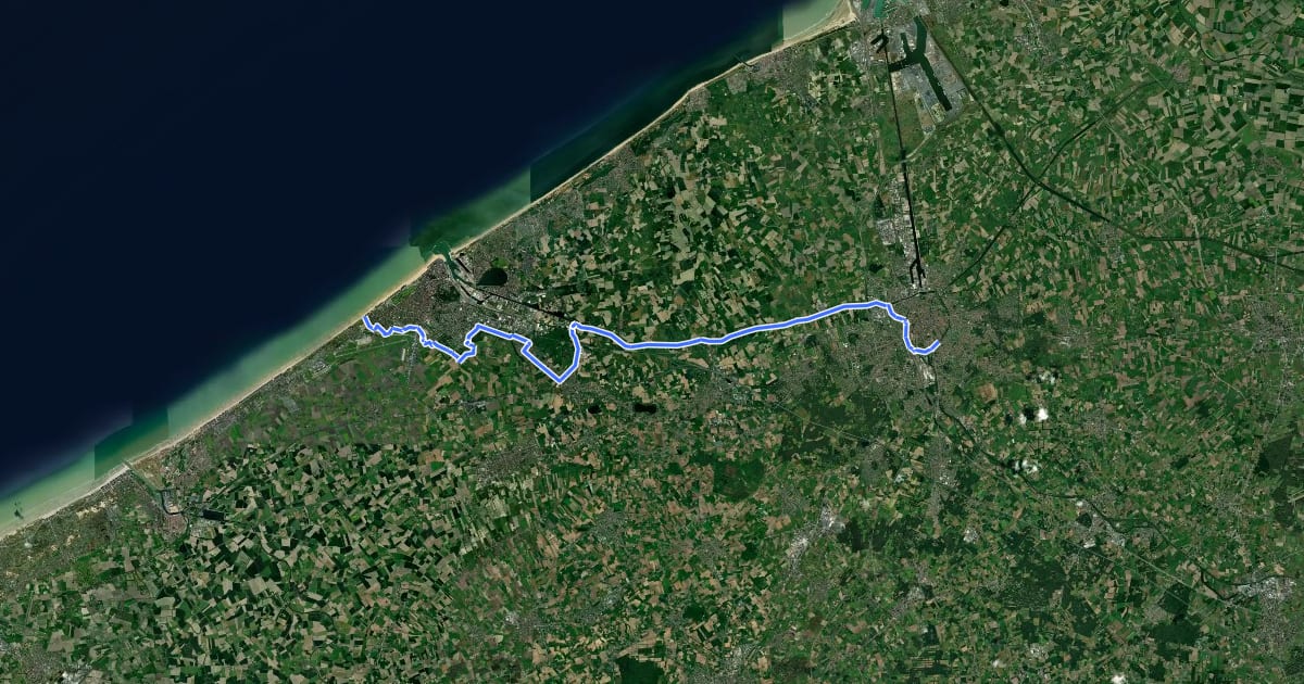 Маршрут Kunststedenroute - 02 - Oostende - Brugge на спутниковом снимке