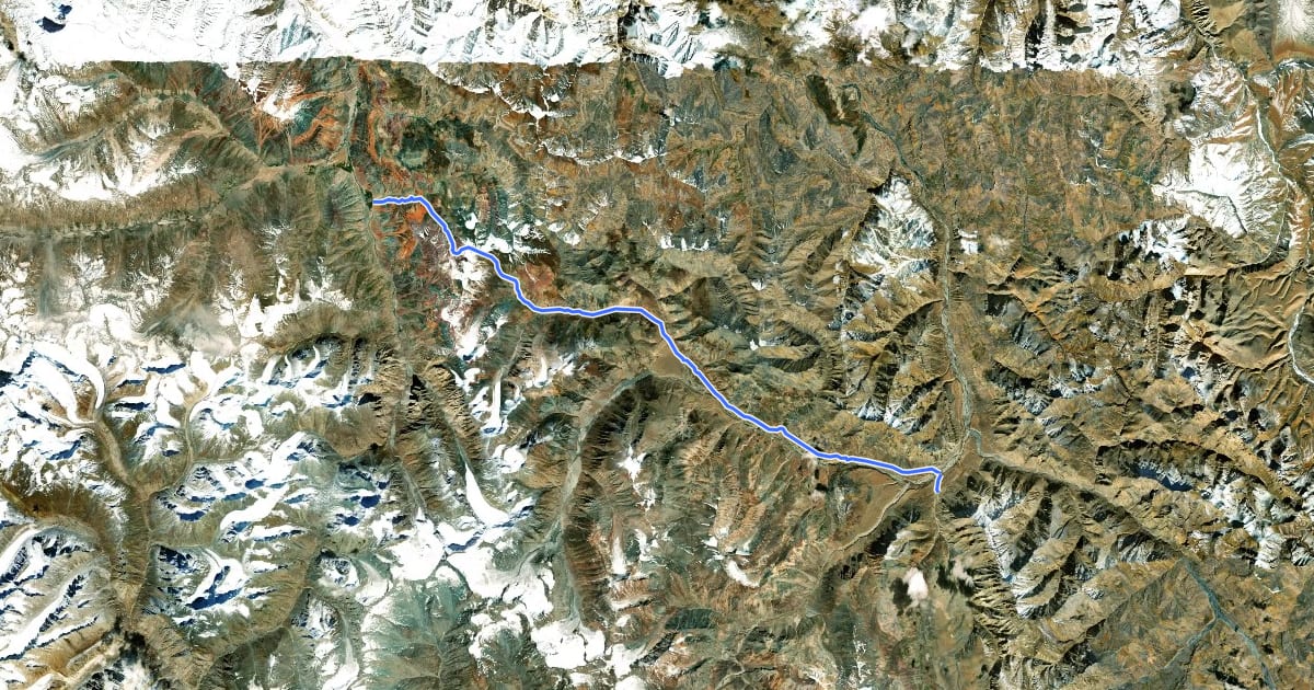 Маршрут Kurgiakh to Sarchu на спутниковом снимке
