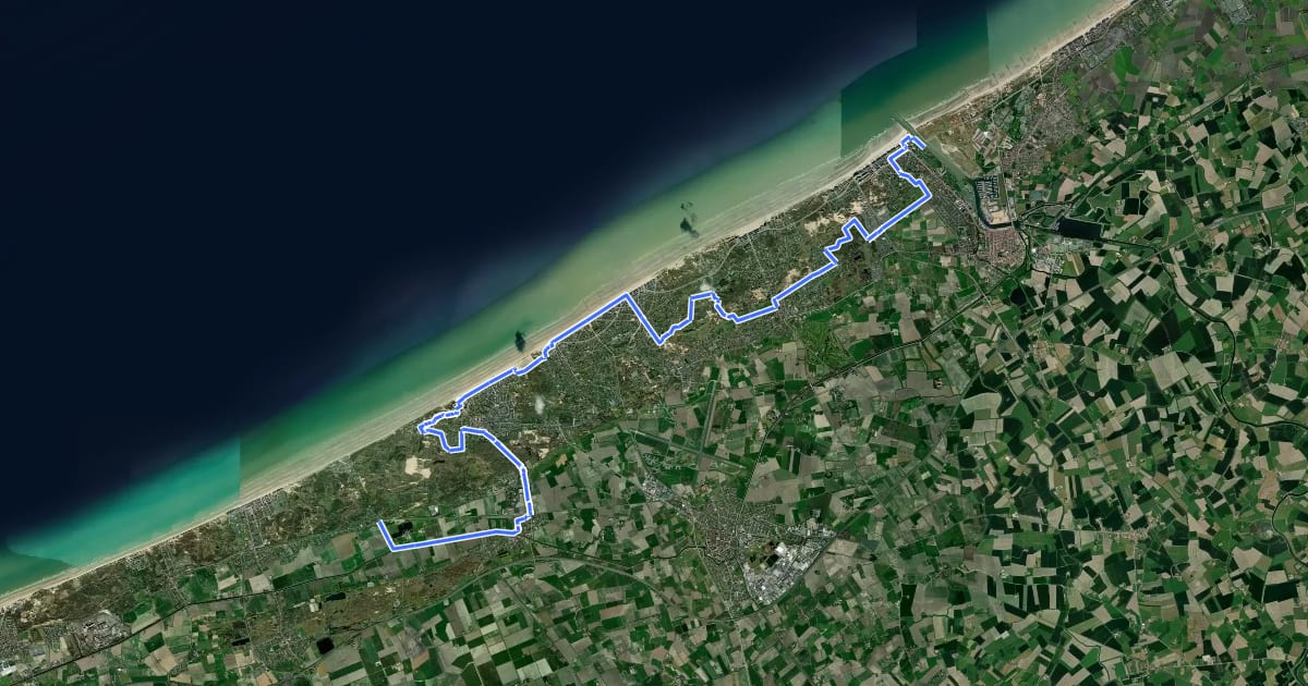 Маршрут Kustroute - 1 - De Panne - Nieuwpoort на спутниковом снимке