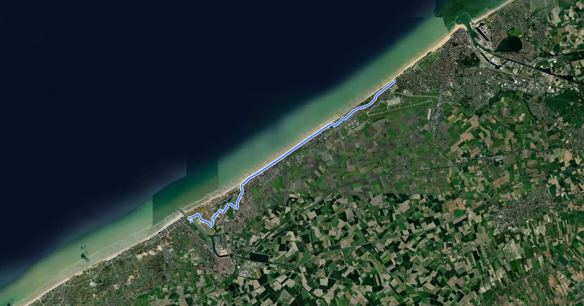 Маршрут Kustroute - 2 - Nieuwpoort - Oostende на спутниковом снимке