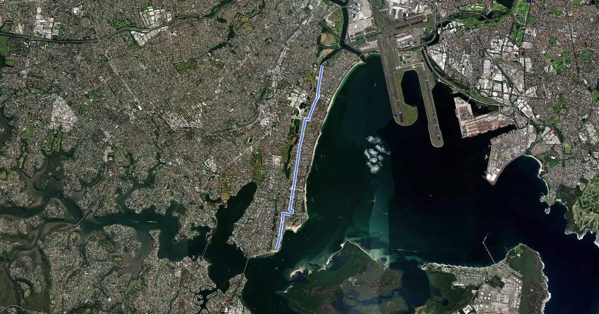 Маршрут Kyeemagh to Georges River на спутниковом снимке